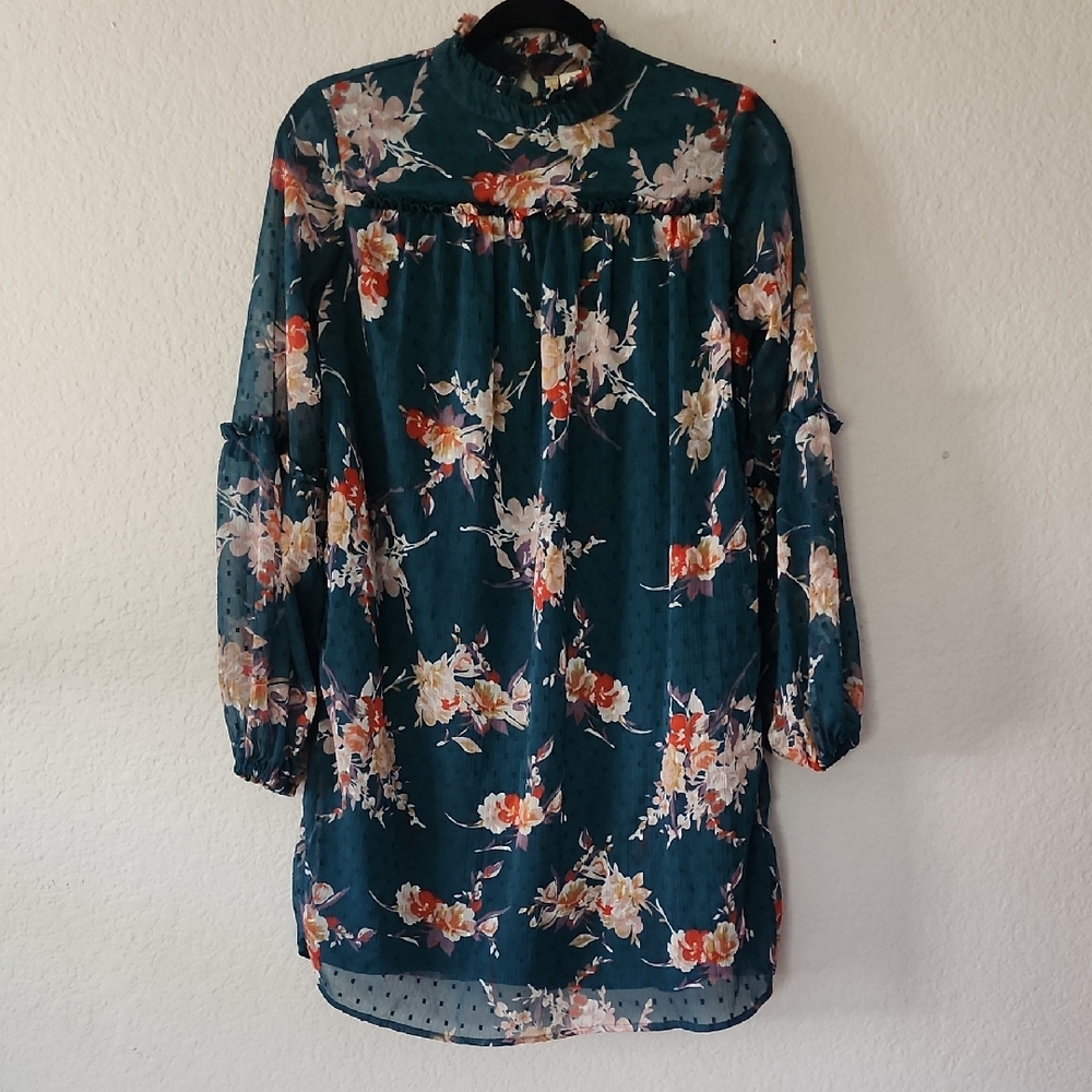 Japna Dark Teal Floral Dress